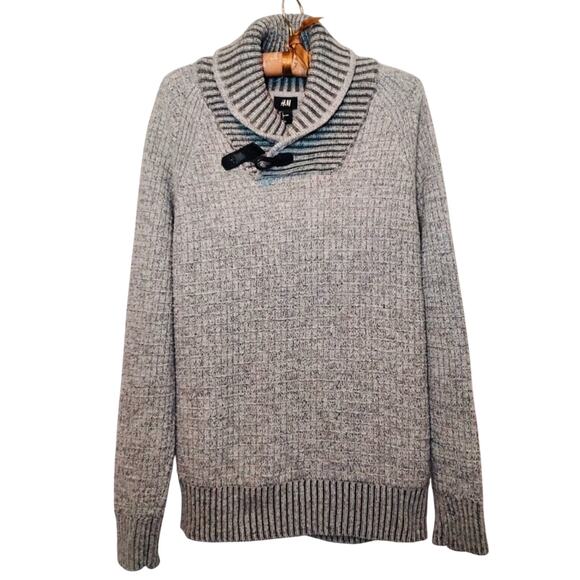 H&M Men’s Gray Knit Wool Blend Ribbed Collar Turtleneck Pullover Sweater - Picture 1 of 9